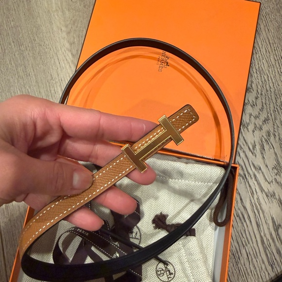 Hermes Accessories - Hermes Tan and Gold Women's Belt